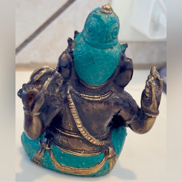 ⚜️Heavy Bronze Buddha Elephant God Ganesha - Turquoise Teal Accents - 5.5” tall! - Picture 5 of 12